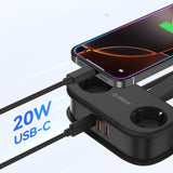 ORICO 20W 5-i-1 Grenuttag med 2 x Schuko 2 x USB-A 1 x USB-C - Svart