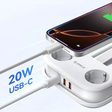 ORICO 20W 5-i-1 Grenuttag med 2 x Schuko 2 x USB-A 1 x USB-C - Vit
