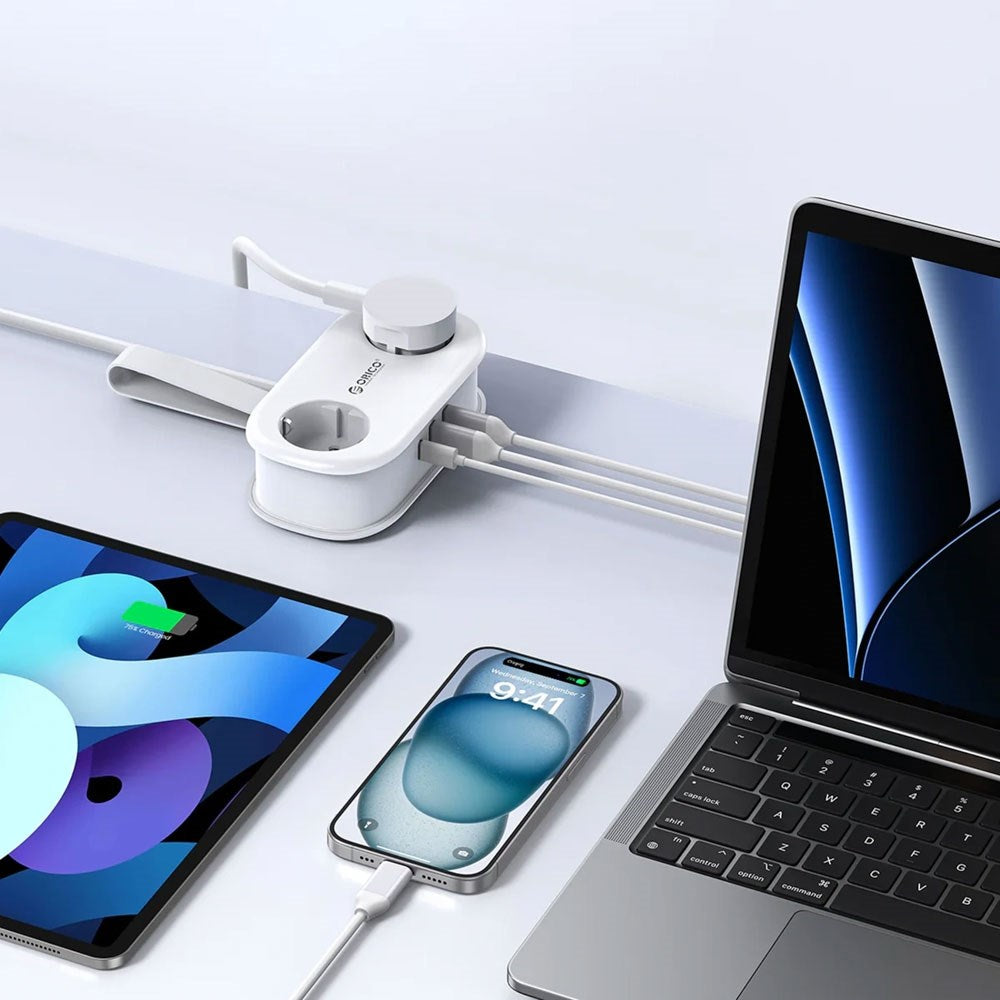 ORICO 20W 5-i-1 Grenuttag med 2 x Schuko 2 x USB-A 1 x USB-C - Vit