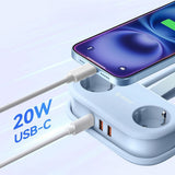 ORICO 20W 5-i-1 Grenuttag med 2 x Schuko 2 x USB-A 1 x USB-C - Blå