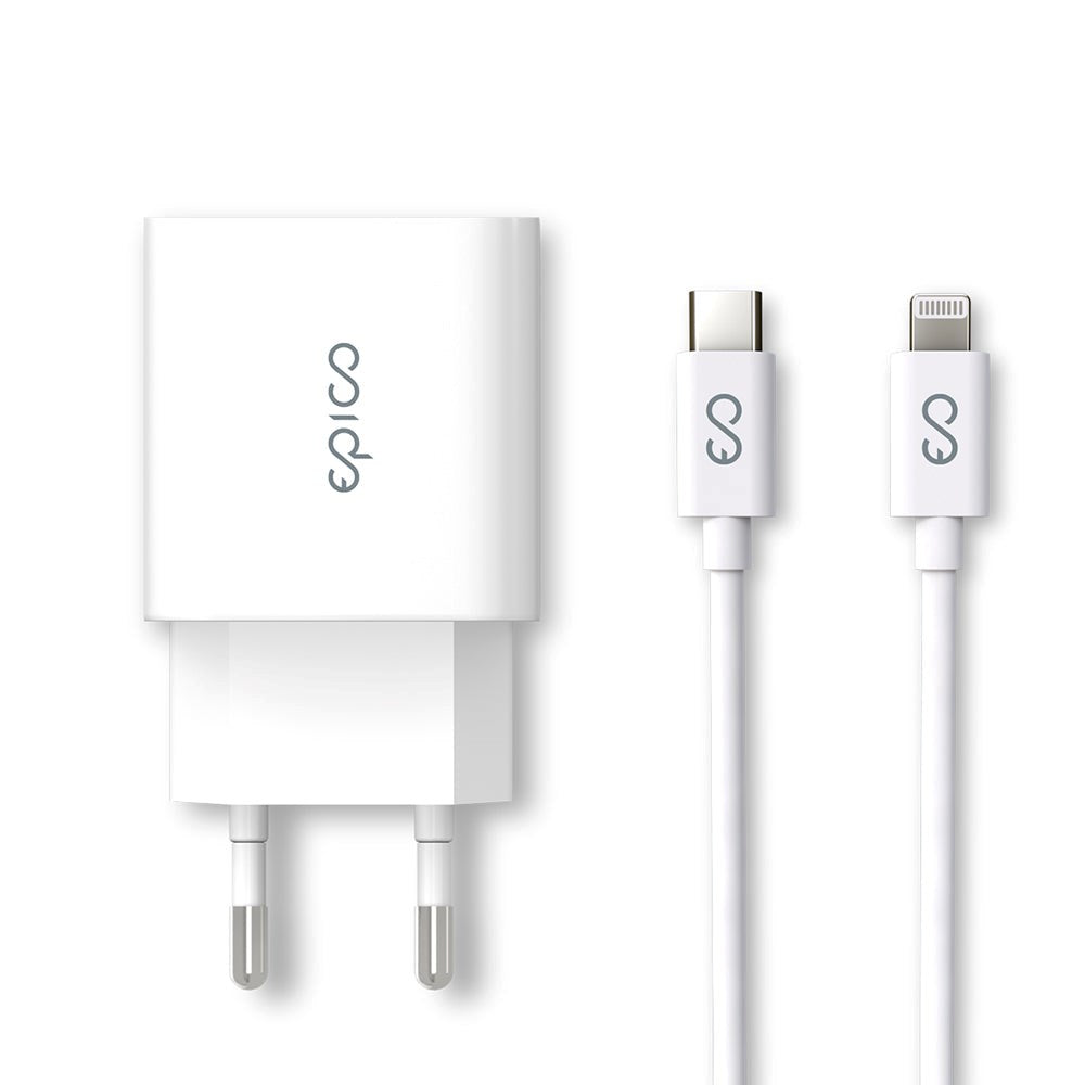 Epico Väggladdare PD 20W m. USB-C till Lightning Kabel - Vit