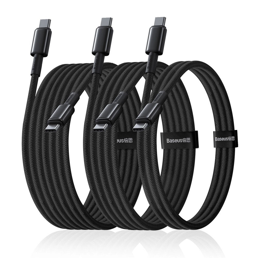 Baseus Tungsten Gold 100W USB-C till USB-C Kabel Set - 1m / 2m / 3m - 3 st - Svart