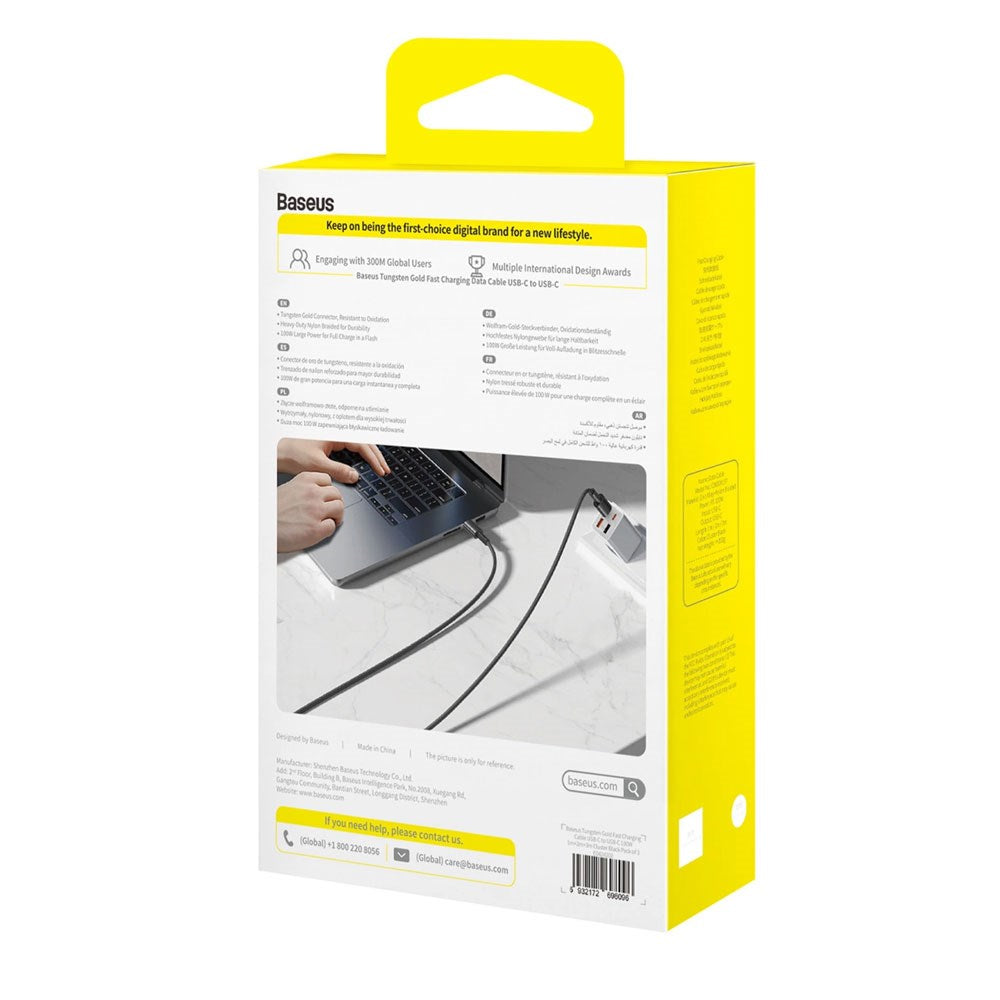 Baseus Tungsten Gold 100W USB-C till USB-C Kabel Set - 1m / 2m / 3m - 3 st - Svart