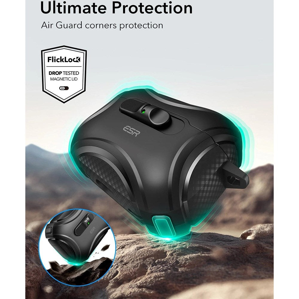 ESR AirPods Pro (3:e gen.) Cyber FlickLock Fodral med Karbinhake – Svart