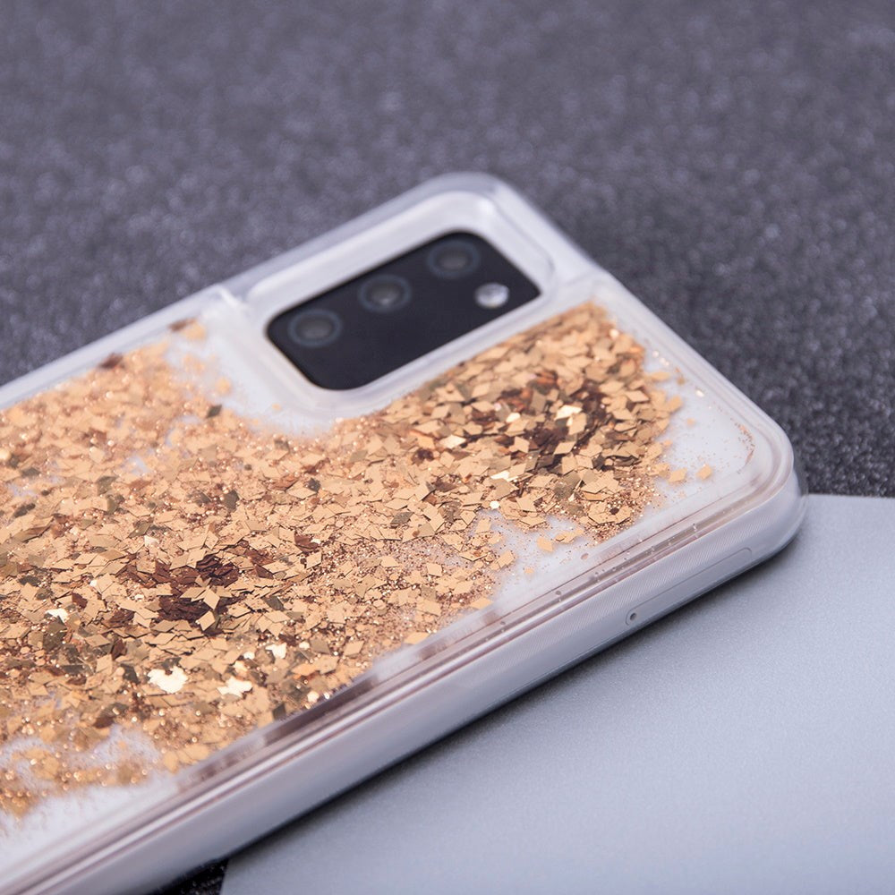 Samsung Galaxy S23 Ultra Genomskinlig Glitter Plast Skal - Guld