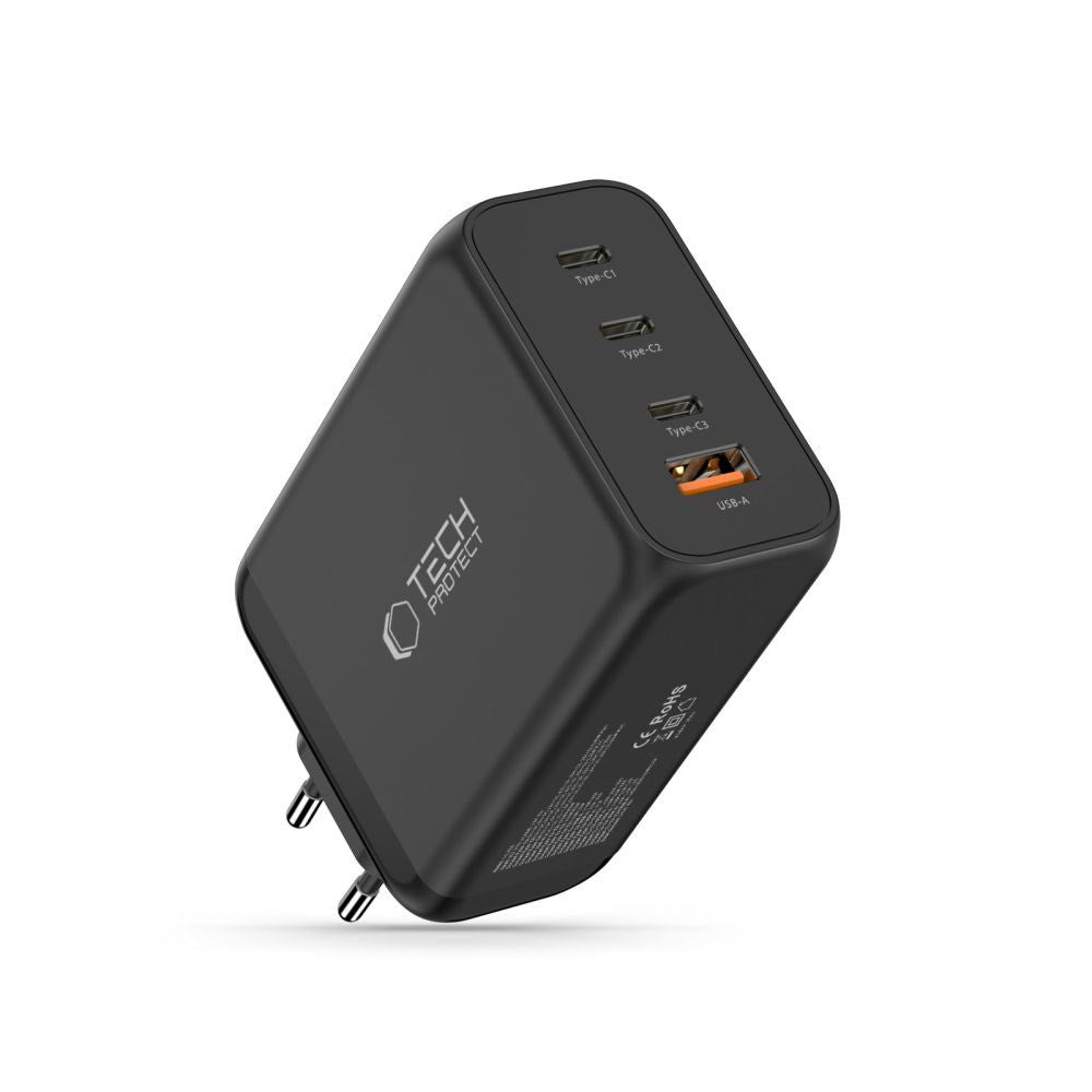 Tech-Protect 240W Väggladdare m. 3x USB-C & 1x USB-A - Svart