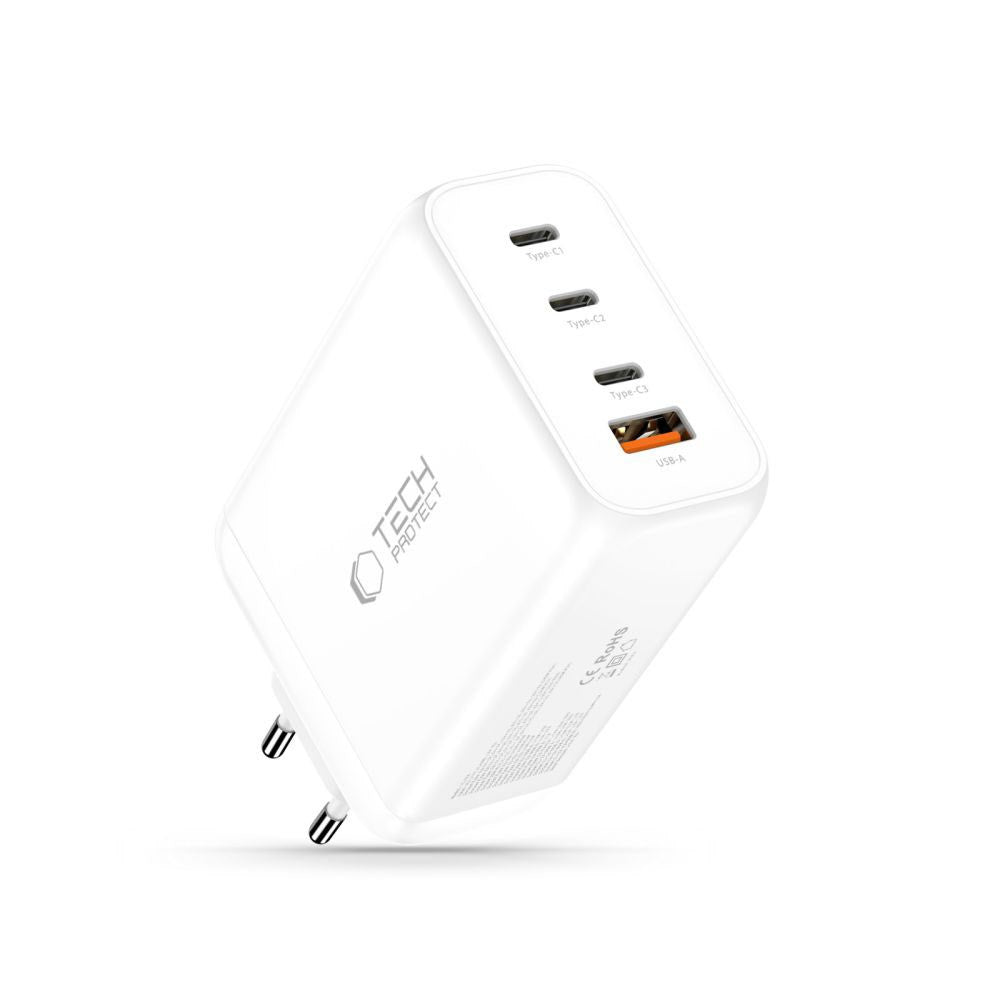 Tech-Protect 240W Väggladdare m. 3x USB-C & 1x USB-A - Vit