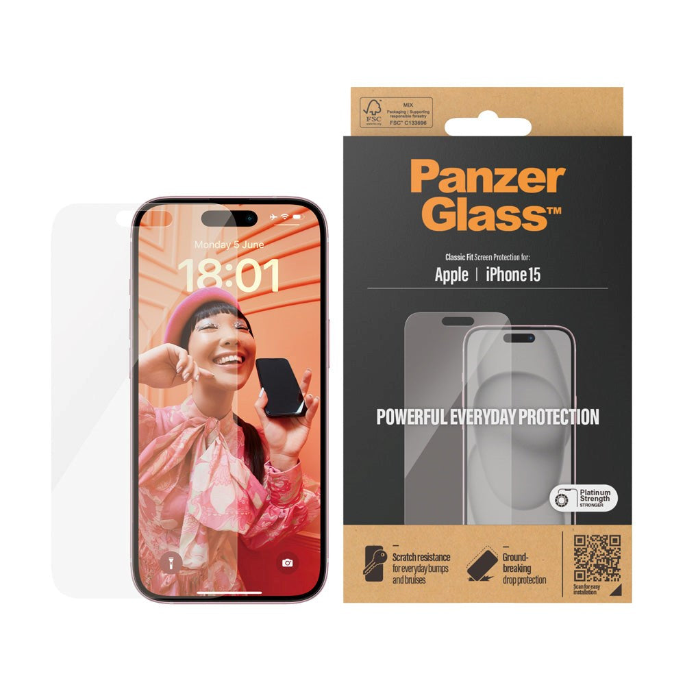 iPhone 15 PanzerGlass Classic Fit Skärmskydd - Platinum Strength - Genomskinlig