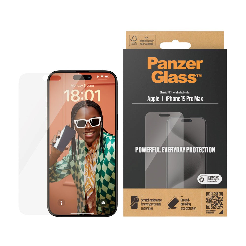 iPhone 15 Pro Max PanzerGlass Classic Fit Skärmskydd - Platinum Strength - Transparent