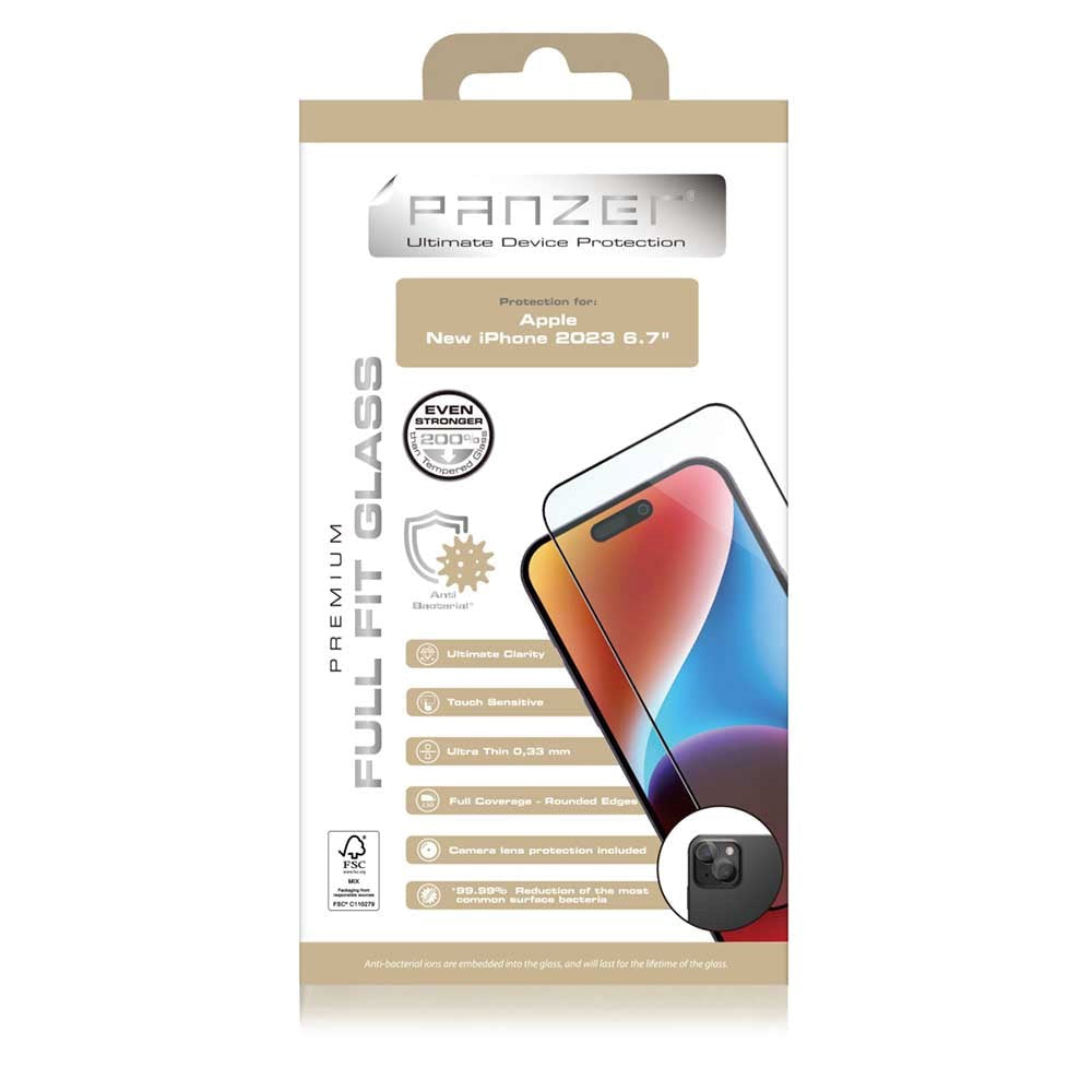 iPhone 15 Plus PANZER Premium Full-Fit Glass - Härdat Glas - Svart Kant