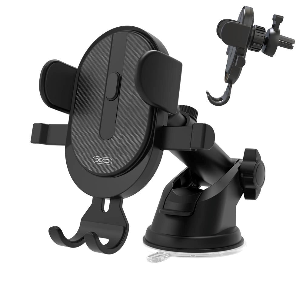 XO C60 Mobiltelefonhållare för Bil - Instrumentbräda och Ventilationsuttag - Max Mobil: 60 - 93mm - Svart
