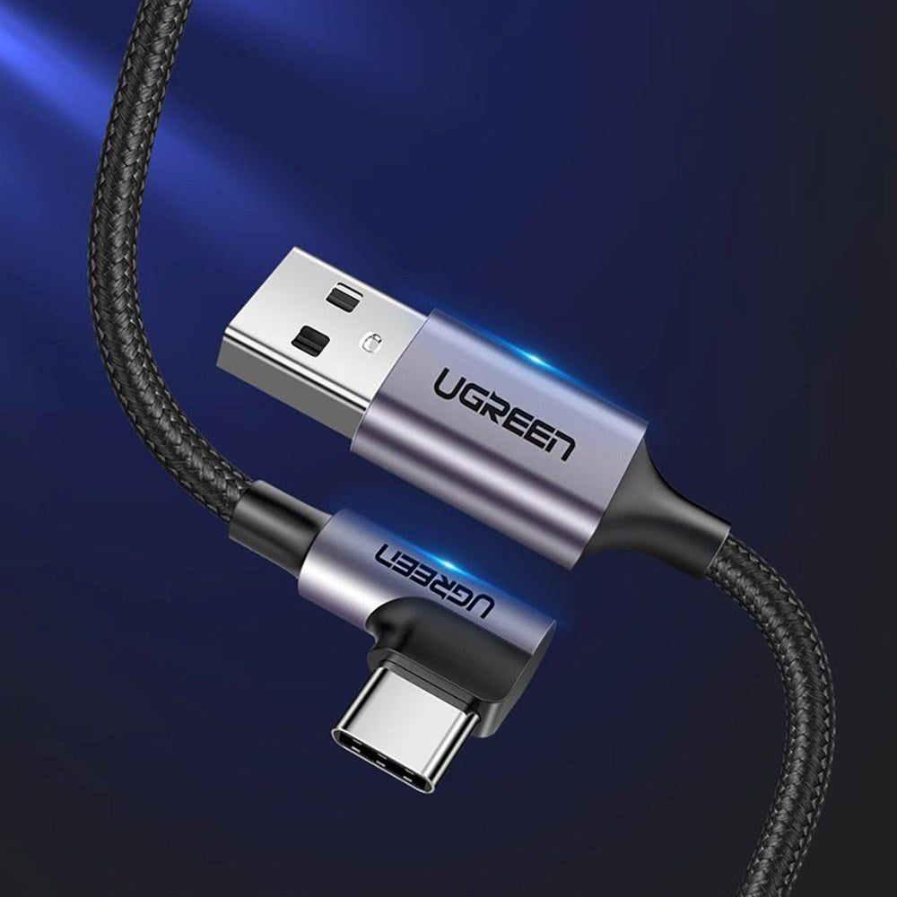 Ugreen 18W Vinklad USB-A till USB-C-Kabel - 2 Meter - Svart