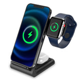 Tech-Protect A20 3-i-1 Trådlös Laddningsstation m. Ljus 15W - Apple Watch, AirPods & Smartphone - Svart