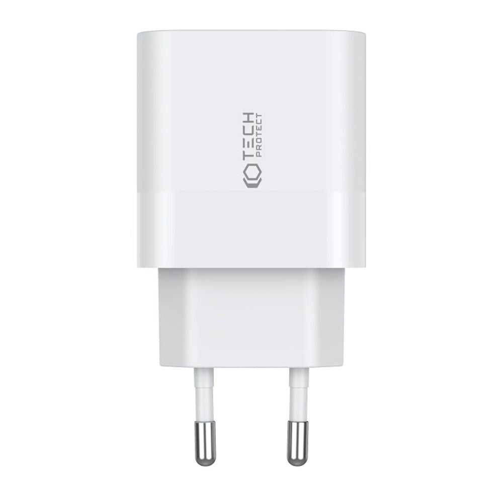 Tech-Protect 20W Väggladdare med 2 x USB-C & USB-C-kabel - Vit