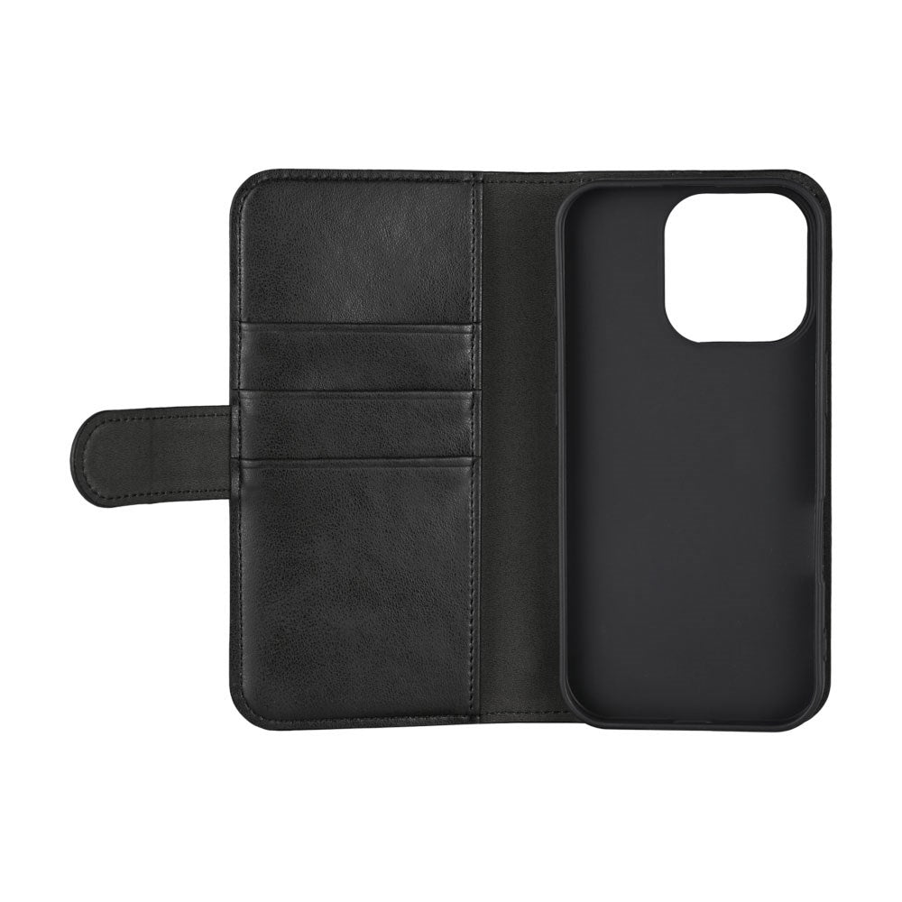iPhone 16 Pro Essentials Konstläder Fodral m. Korthållare & Ställfunktion - Svart