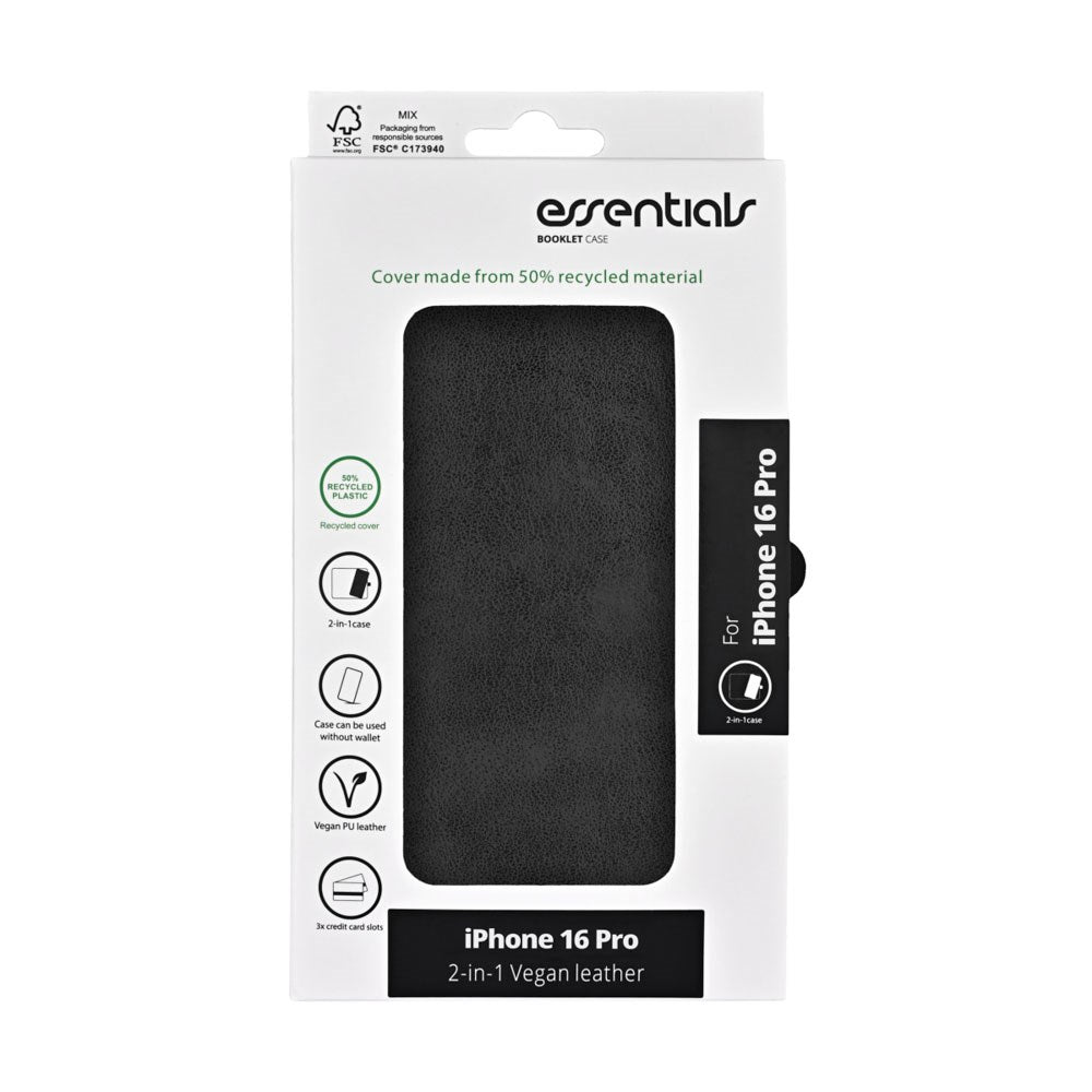 iPhone 16 Pro Essentials 2-i-1 Konstläder Fodral - Svart