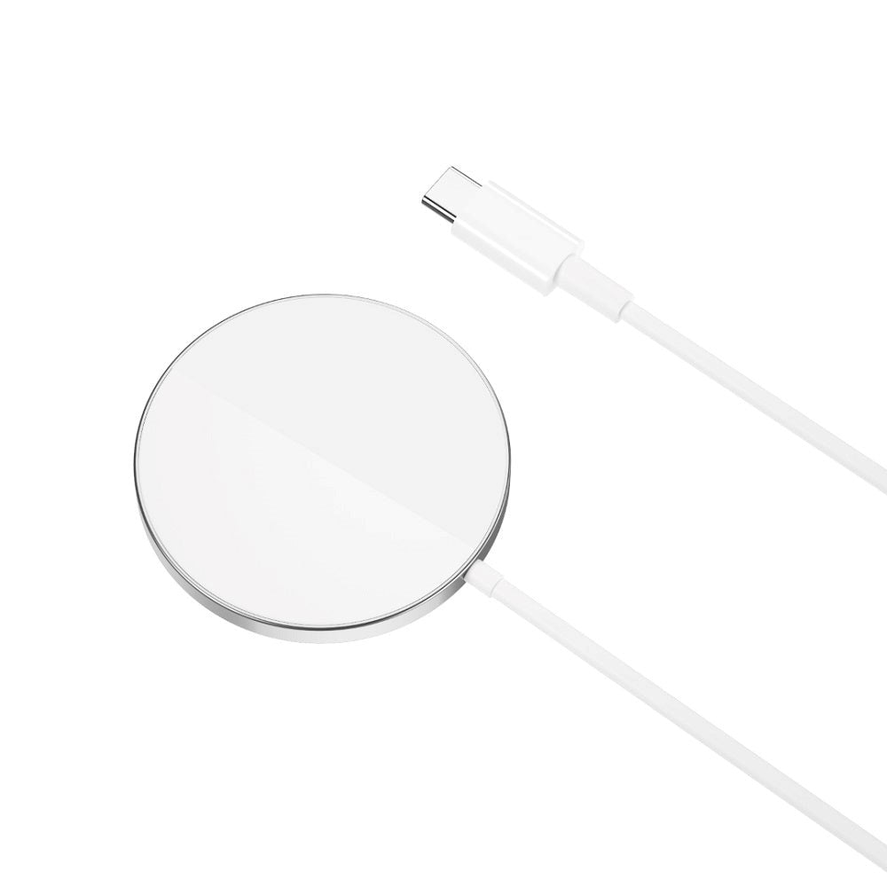 XO CX011 Magnetisk Trådlös Laddare 15W - MagSafe Kompatibel - Silver / Vit