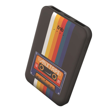 T'NB Powerbank 5 000 mAh - 20W - 2 x USB-A - 1 x USB-C - Kassettband Design