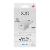 X2O 20W Väggladdare m. 1x USB-C & 1x USB-C Kabel – 1.2m – Vit