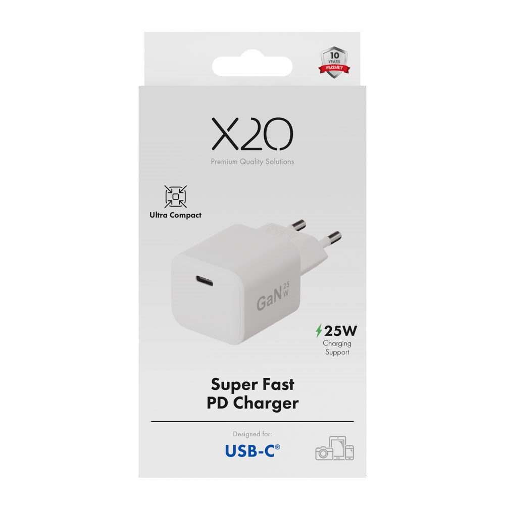 X2O 25W Väggladdare m. 1x USB-C - Vit
