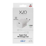 X2O 25W Väggladdare m. 1x USB-C & 1x USB-C Kabel - 1.2m - Vit