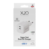 X2O 45W GaN Väggladdare m. 2x USB-C - Vit
