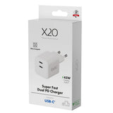 X2O 45W GaN Väggladdare m. 2x USB-C - Vit