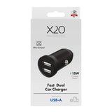 X2O 12W Dubbel Billaddare USB-A - Svart