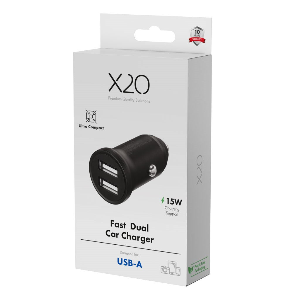 X2O 12W Dubbel Billaddare USB-A - Svart