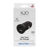 X2O 30W Dubbel Billaddare USB-A & USB-C - Svart