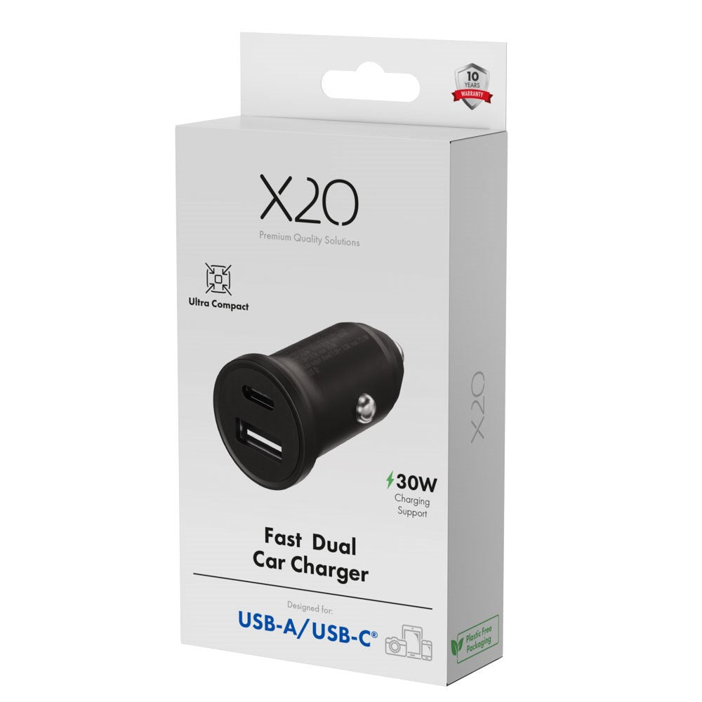X2O 30W Dubbel Billaddare USB-A & USB-C - Svart
