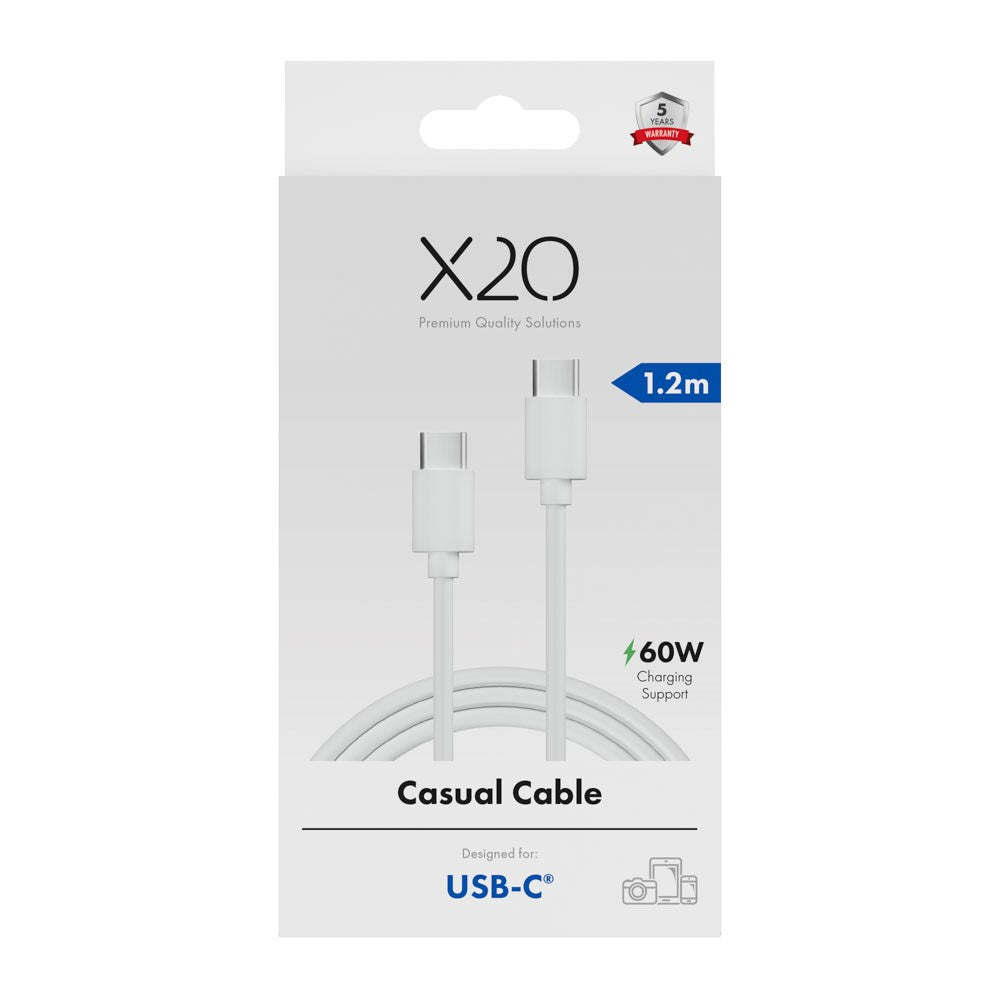 X2O Basic 60W USB-C till USB-C Kabel - 1.2m - Vit