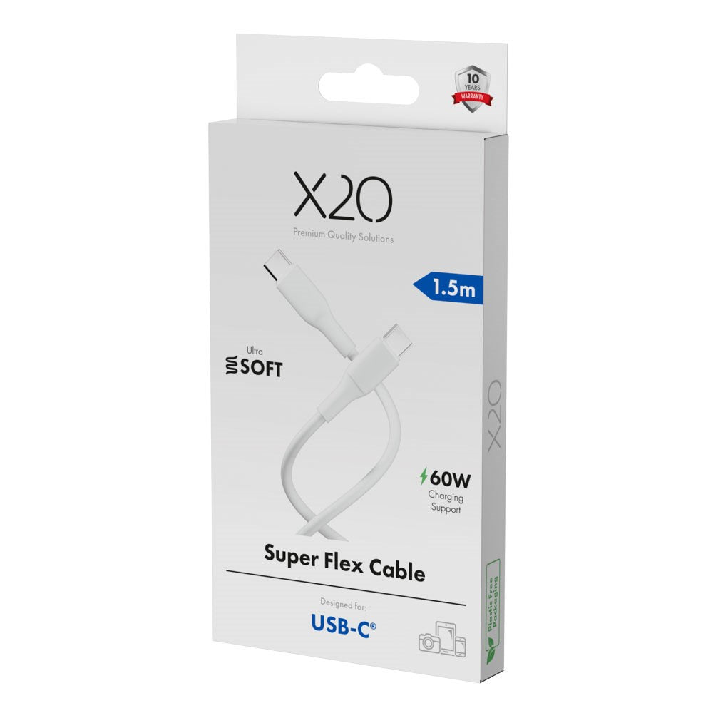 X2O Superflex 60W USB-C till USB-C Kabel - 1.5m - Vit