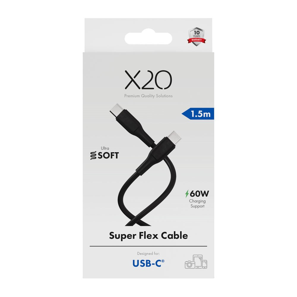 X2O Superflex 60W USB-C till USB-C Kabel - 1.5m - Svart