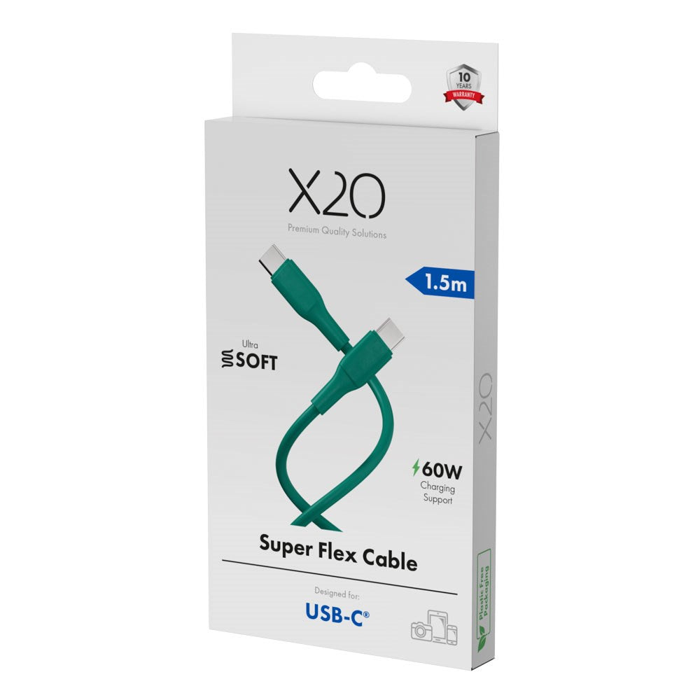 X2O Superflex 60W USB-C till USB-C Kabel - 1.5m - Grön