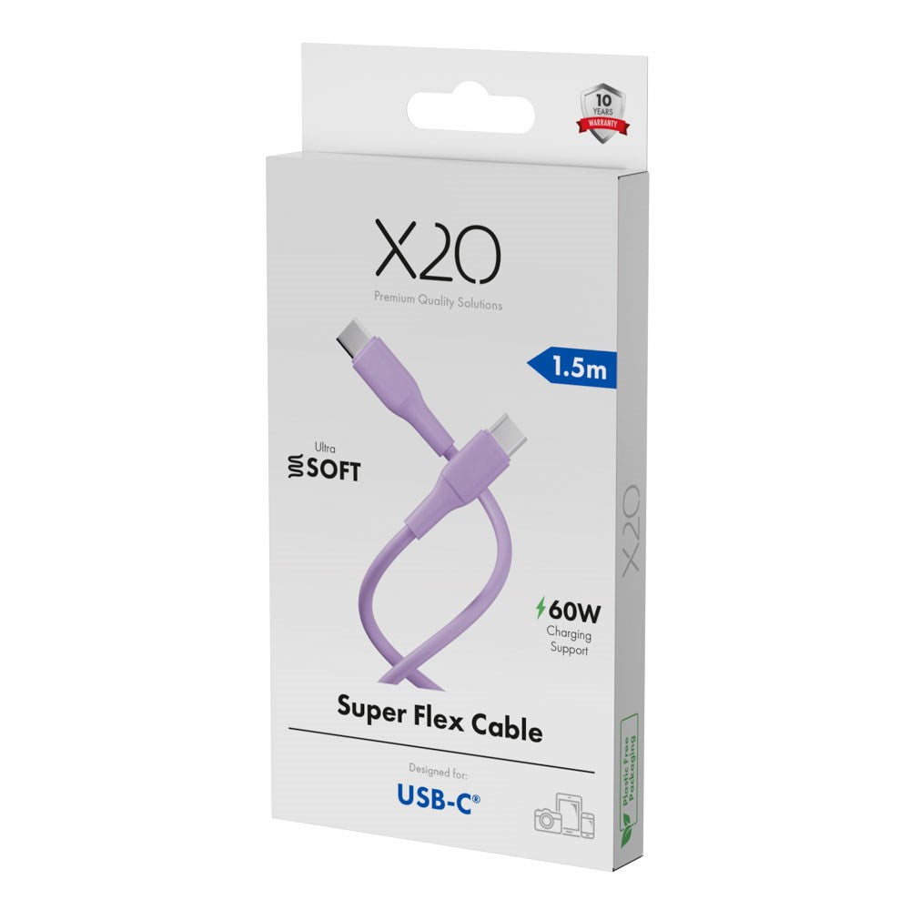X2O Superflex 60W USB-C till USB-C Kabel - 1.5m - Lila