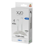 X2O Longlife 100W USB-C till USB-C Kabel - 2m - Vit