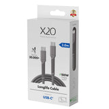 X2O Longlife 100W USB-C till USB-C Kabel - 2m - Grå
