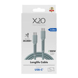X2O Longlife 100W USB-C till USB-C Kabel - 2m - Blå