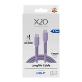 X2O Longlife 100W USB-C till USB-C Kabel - 2m - Lila