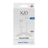 X2O Basic 60W USB-A till USB-C Kabel - 1.2m - Vit
