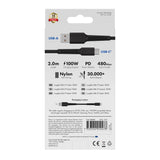 X2O Longlife 60W USB-A till USB-C Kabel - 2m - Svart