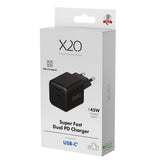 X2O 45W GaN Väggladdare m. 2x USB-C - Svart