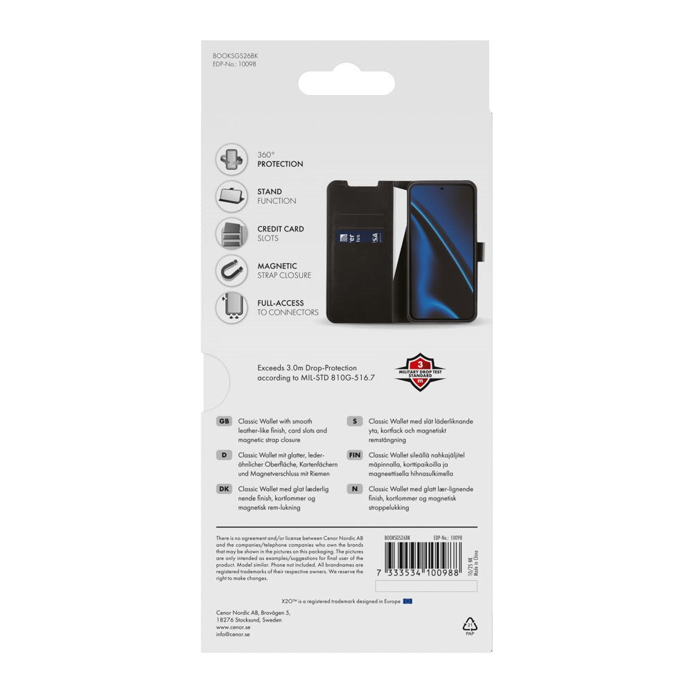 Samsung Galaxy S26 X2O Classic Wallet Fodral - Svart