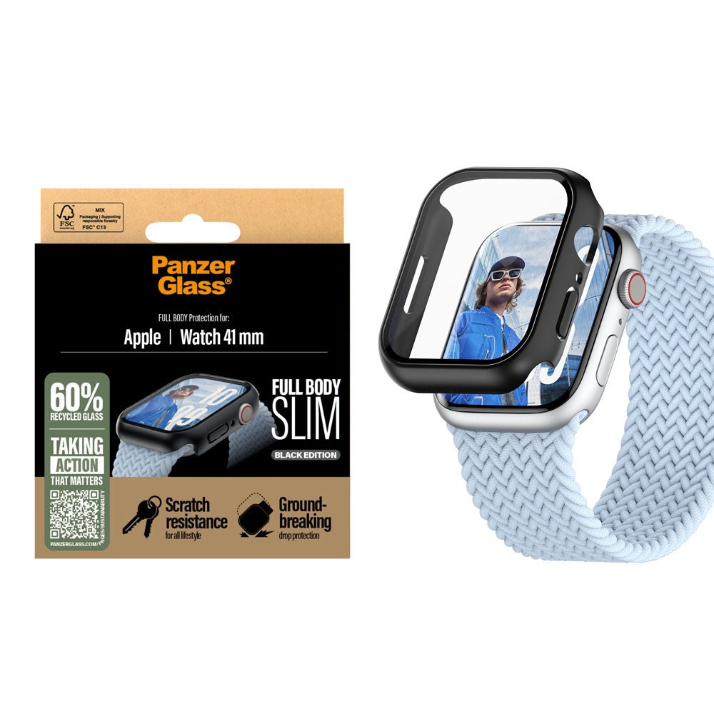 PanzerGlass Apple Watch 9/8/7 (41mm) Snappie Full Body Slim Fodral med Inbyggt Skärmskydd - Svart