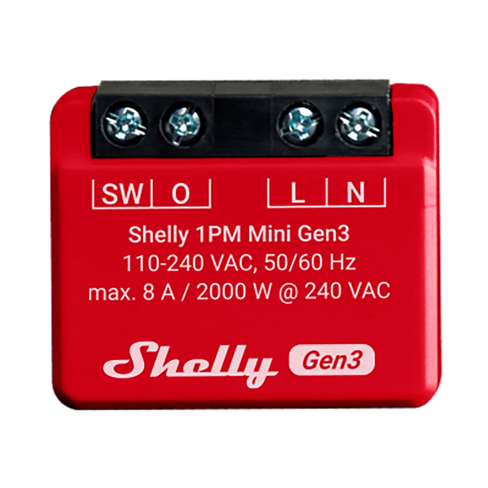 Shelly Plus 1PM Mini (Gen3) Smart Relä - Röd