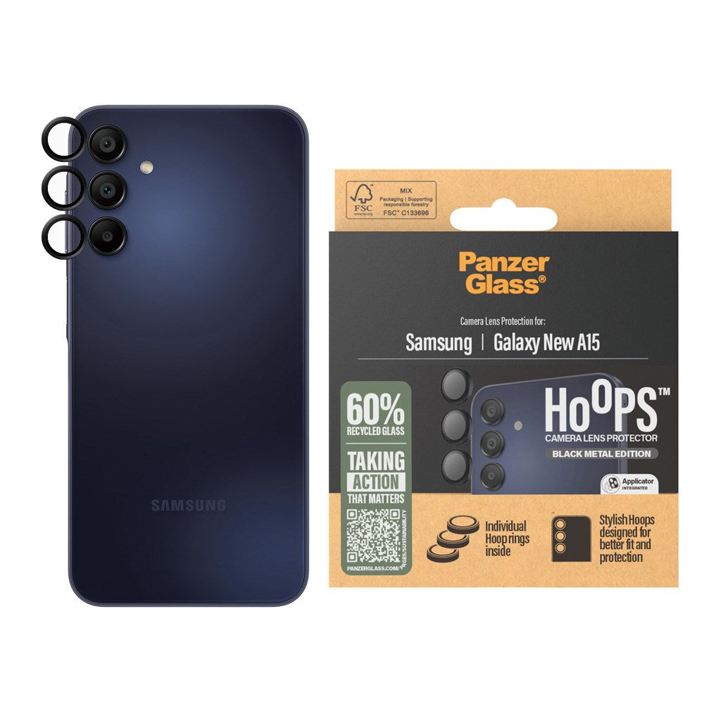 Samsung Galaxy A16 PanzerGlass Hoops - Kameraskydd - Genomskinlig / Svart