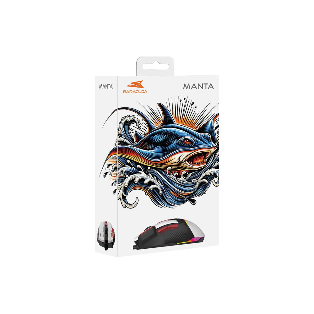 Baracuda MANTA Gaming Mus - 8D / 12800 DPI - Vit
