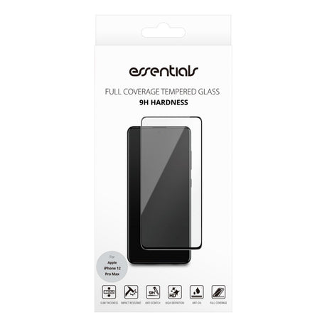 iPhone 12 Pro Max Essentials Härdat Skärmskyddsglas – Genomskinlig / Svart Kant