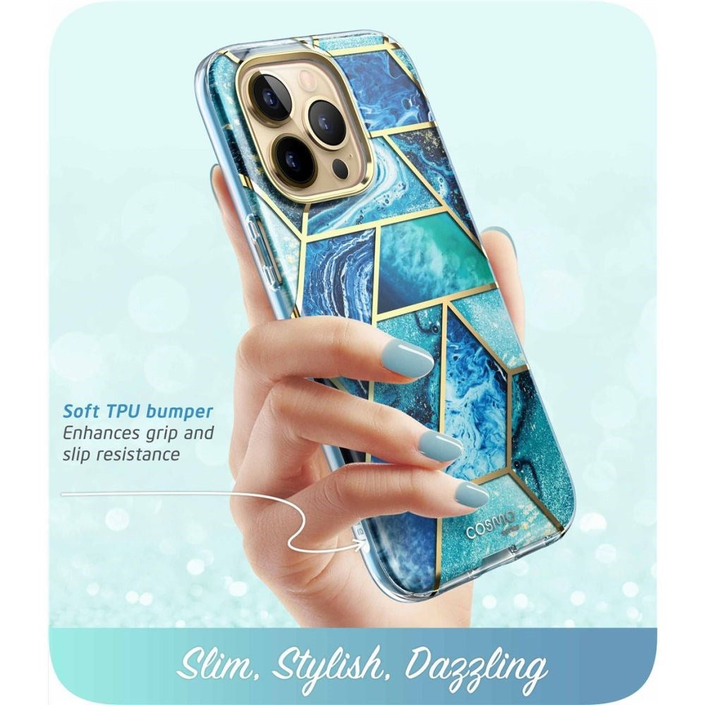 iPhone 14 Pro Max i-Blason Cosmo Marble Skal med Skärmskydd - Ocean Blue